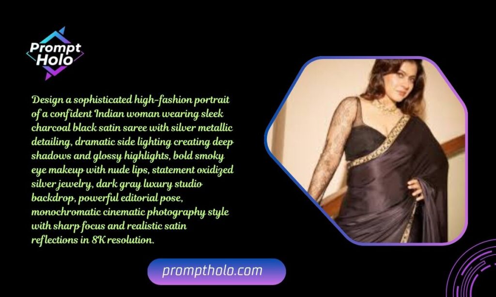 _Charcoal Black Satin Saree Portrait