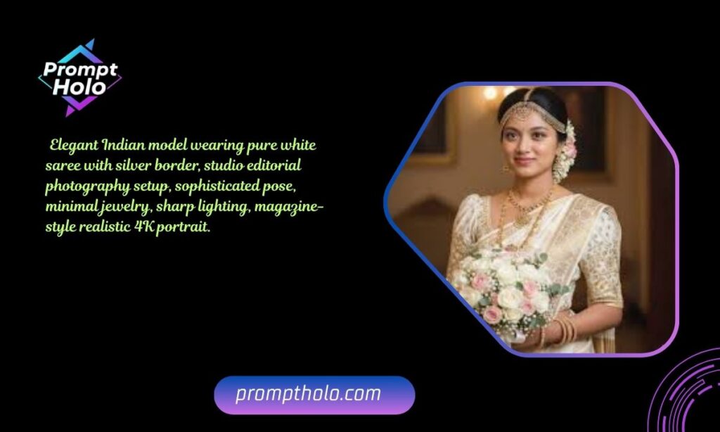 Classic White Saree Editorial Shot