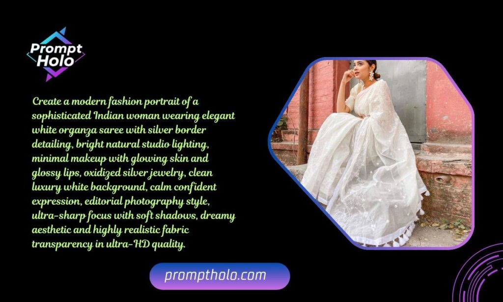 _Minimal White Organza Saree Look