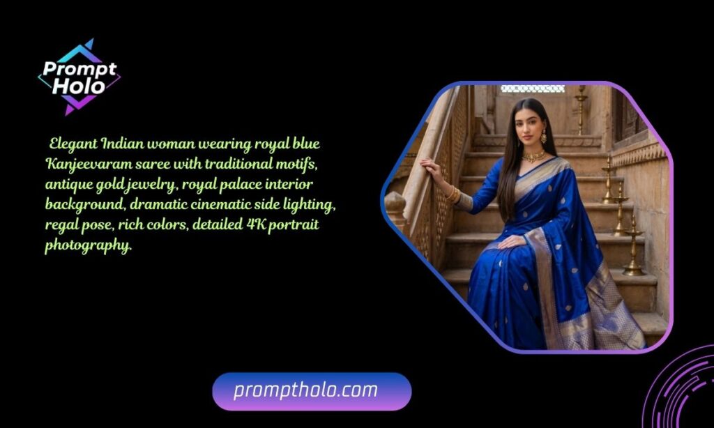 Royal Blue Kanjeevaram Saree Prompt