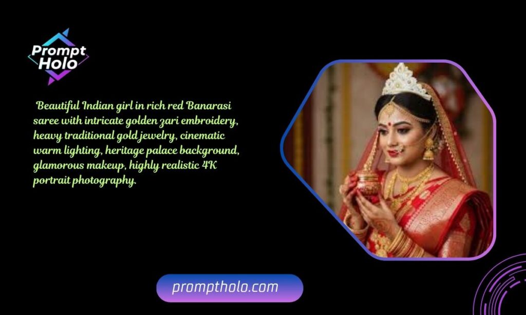 Traditional Red Banarasi Saree Prompt